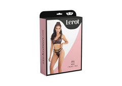 Alt text: Conjunto de lencería negra Lola de la marca Lerot, que incluye sujetador y braguita a juego, ideal para ocasiones especiales o para sentirte sexy y elegante