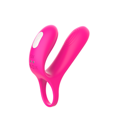 Anillo vibrador masculino doble estimulación S-hande Asta mostrando su diseño ergonómico y funciones de vibración