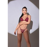 Beautiful wine-colored Selena Lingerie Set featuring lace details and adjustable straps