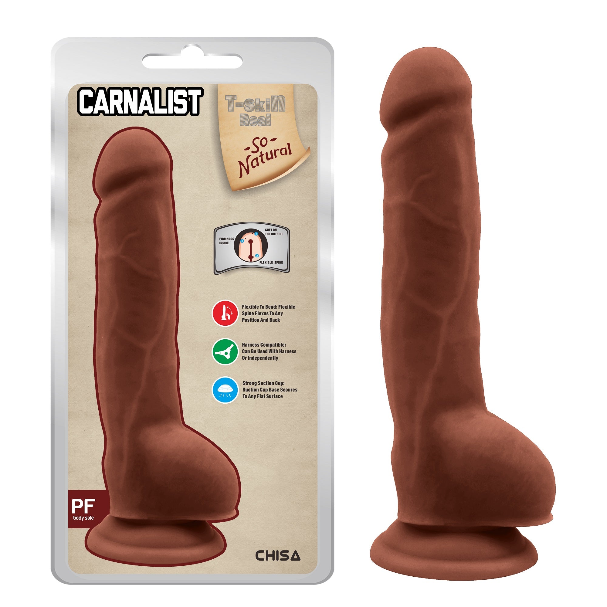 Alt text: Carnalist Latin dildo, realistic textured silicone toy for intimate pleasure
