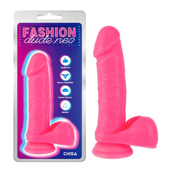 Dildo Dual Density 76 Fashion Dude in realistic skin color, with veiny texture and suction cup base for hands-free play