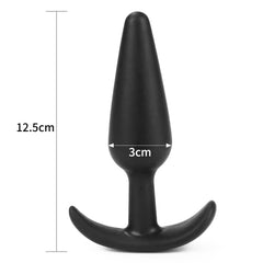 Black anal plug with slim design and medium size for comfortable use