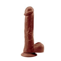 Realistic brown dildo with devil horn design and textured shaft