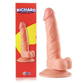Realistic silicone dildo in flesh color with veiny texture and suction cup base