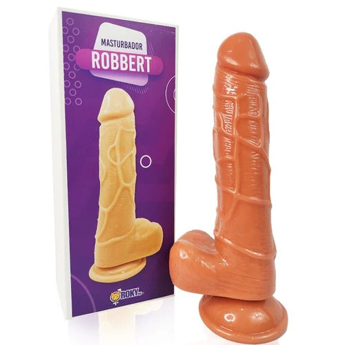 Large silicone dildo Robert in flesh color, with realistic texture and veins