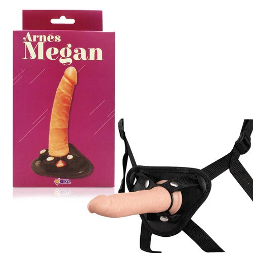 Alt text: Black silicone strap-on harness with realistic dildo, designed for sexual pleasure