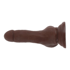 Dildo de silicona marrón con textura detallada y venas pronunciadas