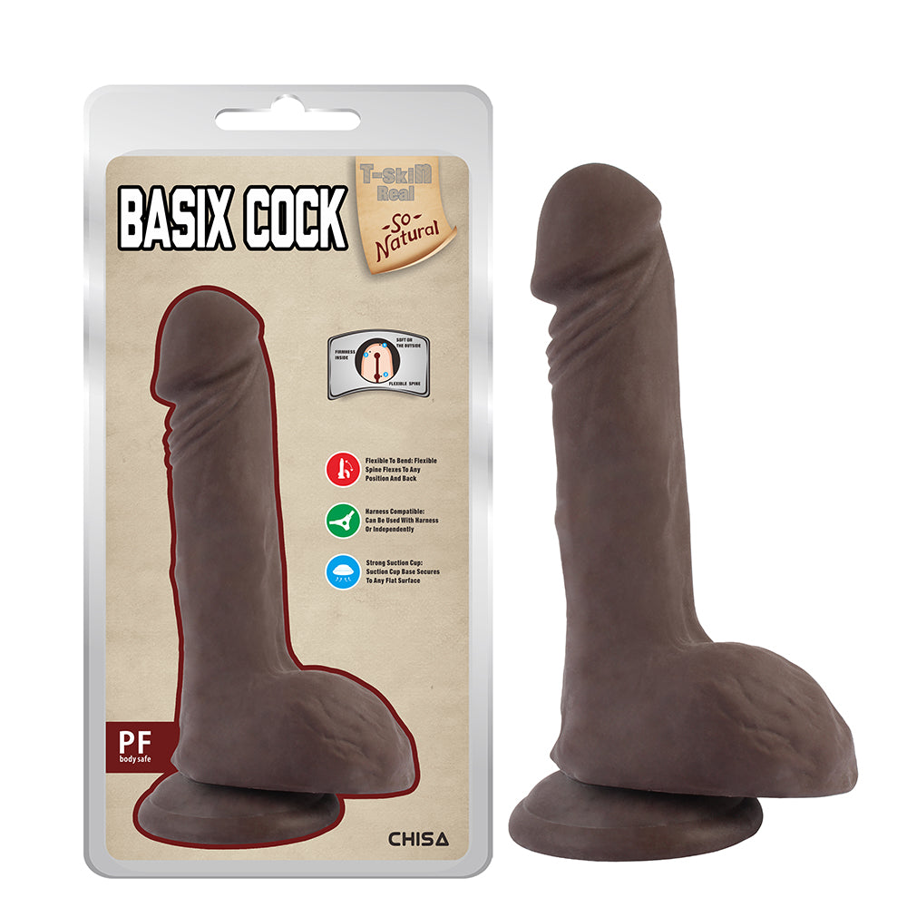 Dildo Realista Basix Cock Brown de silicona con venas y textura realista