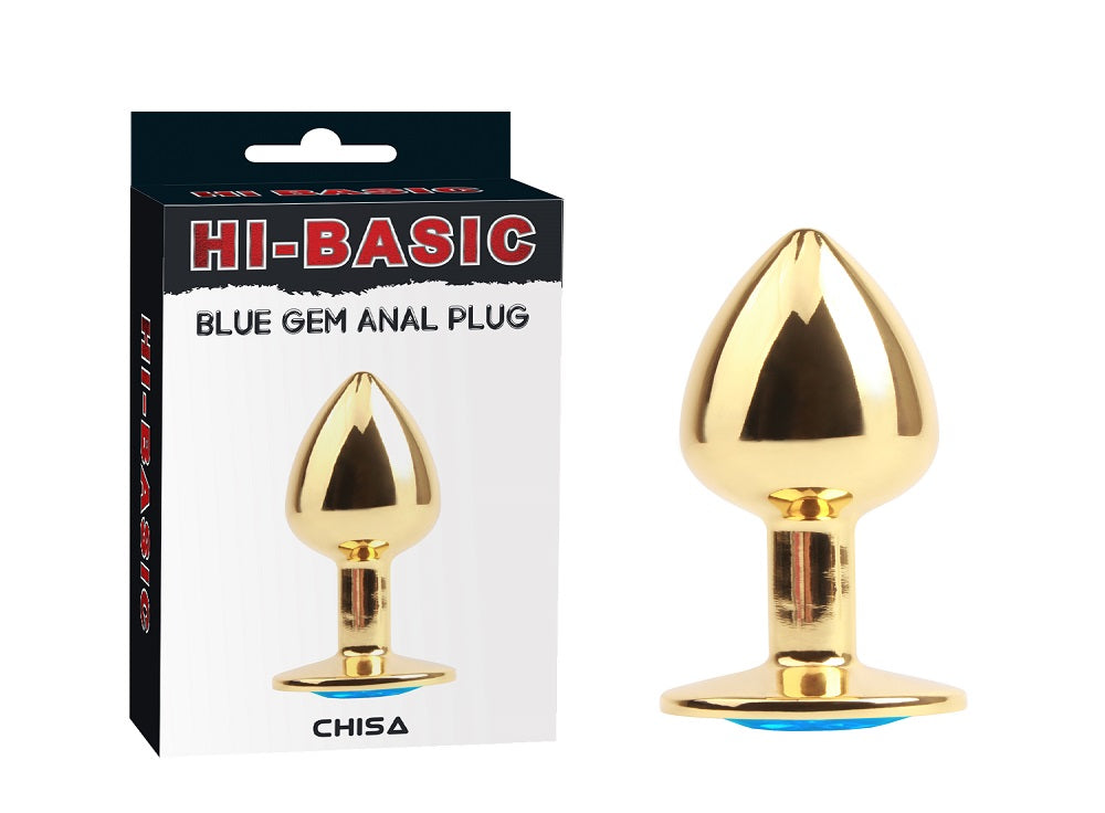 Gema azul Anal Plug con forma cónica y base ancha