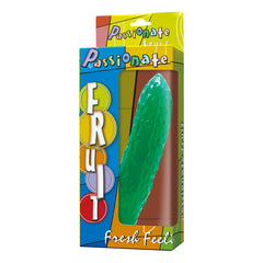 Long, textured green dildo with realistic ridges and a tapered end, called Pepino Passionate Fruit