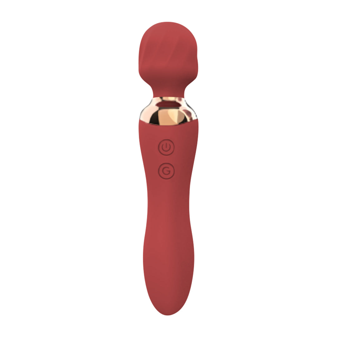 Masajeador Juliana - A woman using the handheld massager on her back to relieve tension and promote relaxation