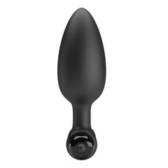 Black silicone plug vibrator with textured surface, designed for anal stimulation