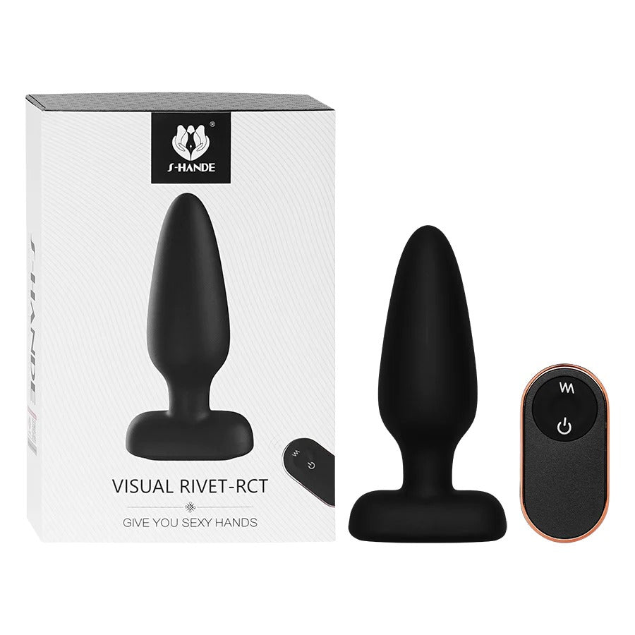 Close-up of Plug Visual Rivet Control Remoto with red buttons and LED display