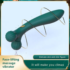 Close-up of the textured and curved tip of the Vibrador Double Head TWIG for targeted sensation