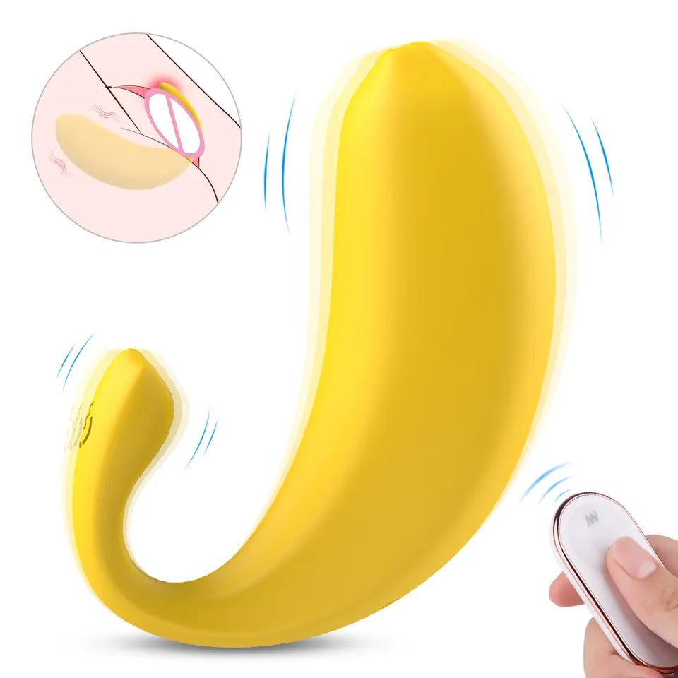 Vibrador Banana Remote Control, a yellow vibrator with wireless control feature