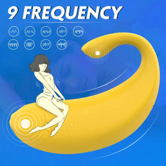 Yellow banana-shaped vibrator with remote control for hands-free fun