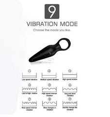 Silicone black anal vibrator plug with flared base for safe play