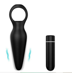 Black silicone anal vibrator with plug shape, designed for pleasure and comfort