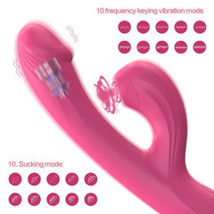 Woman using Vibrador Succionador Axel for hands-free clitoral and nipple stimulation during solo play