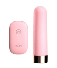 Fotografía de la Bala Vibradora Sarohi en color morado con diferentes patrones de vibración y control remoto inalámbrico