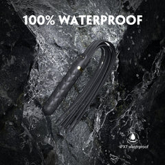 Black and red vibrating whip with leather handle, perfect for BDSM