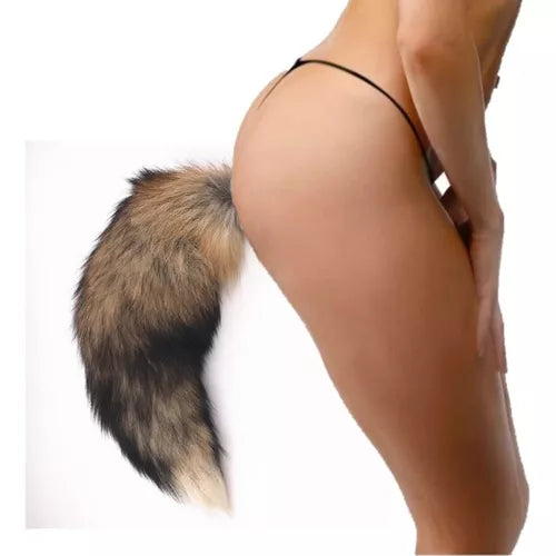Stainless steel anal plug with fluffy fox tail for playful stimulation