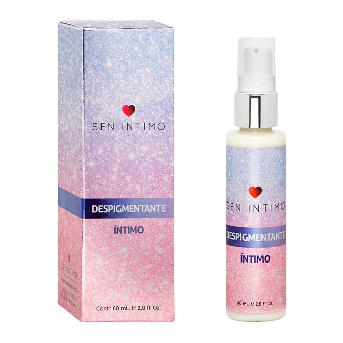 Despigmentante Intimo 60 ml: A close-up of the product packaging with natural ingredients for intimate skin lightening and brightening