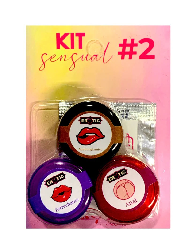Kit Sensual Erotic # 3 with massage oils, blindfold, and feather tickler for intimate play and exploration