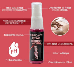 El Lubricante Híbrido 20 ml es compatible con preservativos y juguetes sexuales, ofreciendo versatilidad en su uso