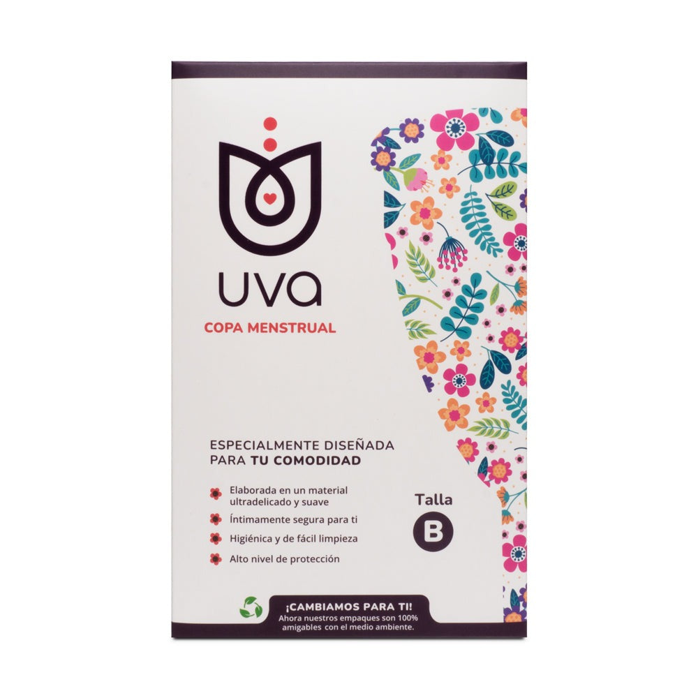 Copa Menstrual UVA 2 Talla B, a reusable silicone menstrual cup designed for comfort and leak-free protection