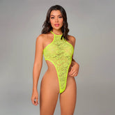 Body Glow encaje verde neón, material nylon 89% y elastano 11% Talla única Incluye body