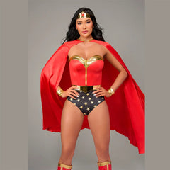 Beautiful woman wearing a stunning golden costume with intricate details and accessories