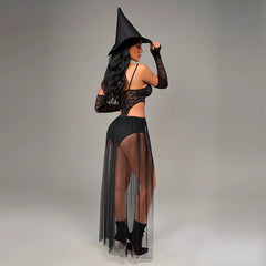 Close-up of Samantha Witch brewing a potion in a cauldron surrounded by mystical ingredients and spellbooks