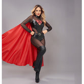 Disfraz Dark Supergirl costume featuring black and gold design with cape and logo
