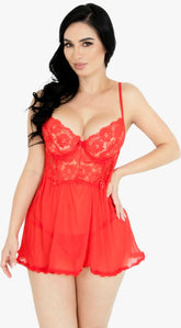 Beautiful white lace babydoll Isabelle with delicate floral embroidery and scalloped edges