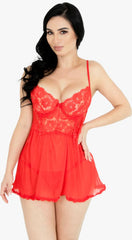 Beautiful white lace babydoll Isabelle with delicate floral embroidery and scalloped edges