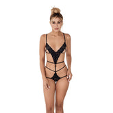 Black leather body blair lerot with adjustable straps and lace detail, perfect for a sexy and elegant look