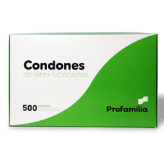 Condones Profamilia x 500 Unds package with colorful and attractive design
