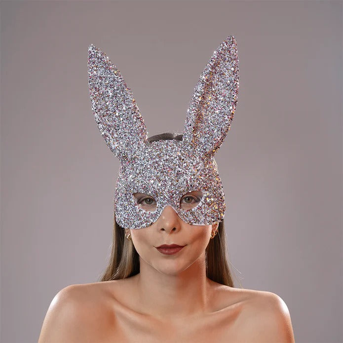 White Foggia Bunny Mask with fluffy ears and cute design for children's costume parties and playtime
