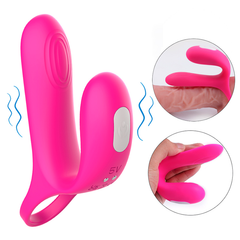 Imágen del anillo vibrador masculino doble estimulación S-hande Asta en color negro con textura suave y elástica
