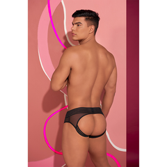 Black male mesh boxer suspensorio from Burou, designed for comfort and support