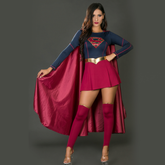 Supergirl superhero costume with red cape and logo, perfect for Halloween