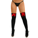 MEDIAS LIGUERO NEGRAS CON MOÑOS para mujer, lencería sexy de encaje negro con lazo en la parte superior