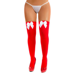 Sexy red garter stockings with bow details - perfect for a romantic night out