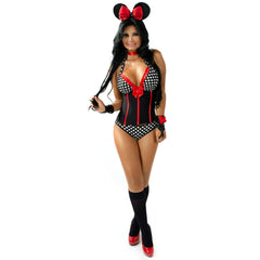 Two-in-one Inquieta Minnie Mousse costume for girls featuring a red and white polka dot dress and headband with mouse ears