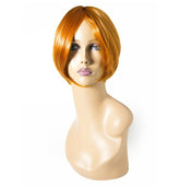 Stylish short copper wig with natural-looking waves and side-swept bangs