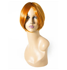 Stylish short copper wig with natural-looking waves and side-swept bangs