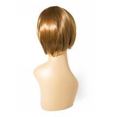 Side view of the PELUCA NICOL CORTA CASTAÑO, showcasing the soft and sleek texture of the short brown wig with a modern and chic style