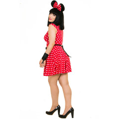Back view of the retro Minnie Mouse dress with a cute bow detail