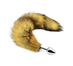 Silver metal butt plug with soft and luxurious fox tail attachment